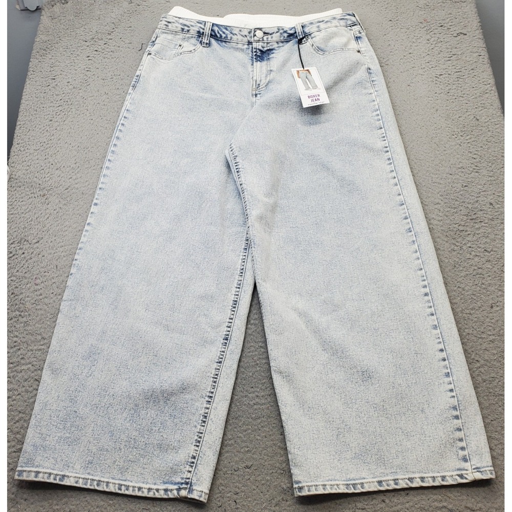 Vanilla Star Boxer Jeans Womens 15 Blue Light Wash Fake Boxer Waistband Wide Leg